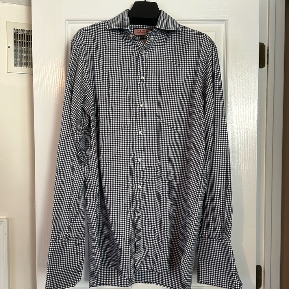 Thomas Pink Tuxedo Shirt, Blue and White Checked, 16.5 neck